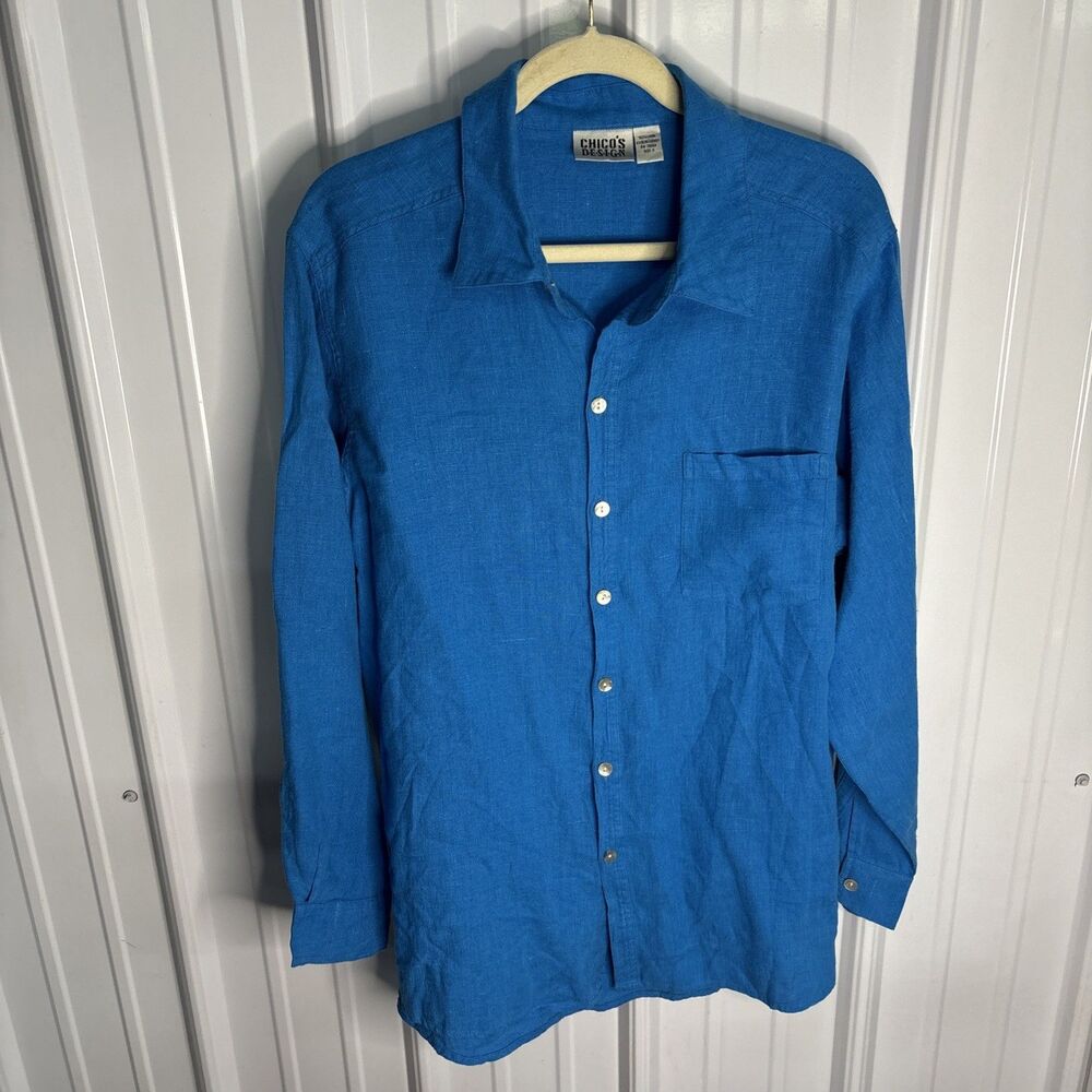 Womens Vintage Chicos Linen Button Up Blue Size 3 (XL)